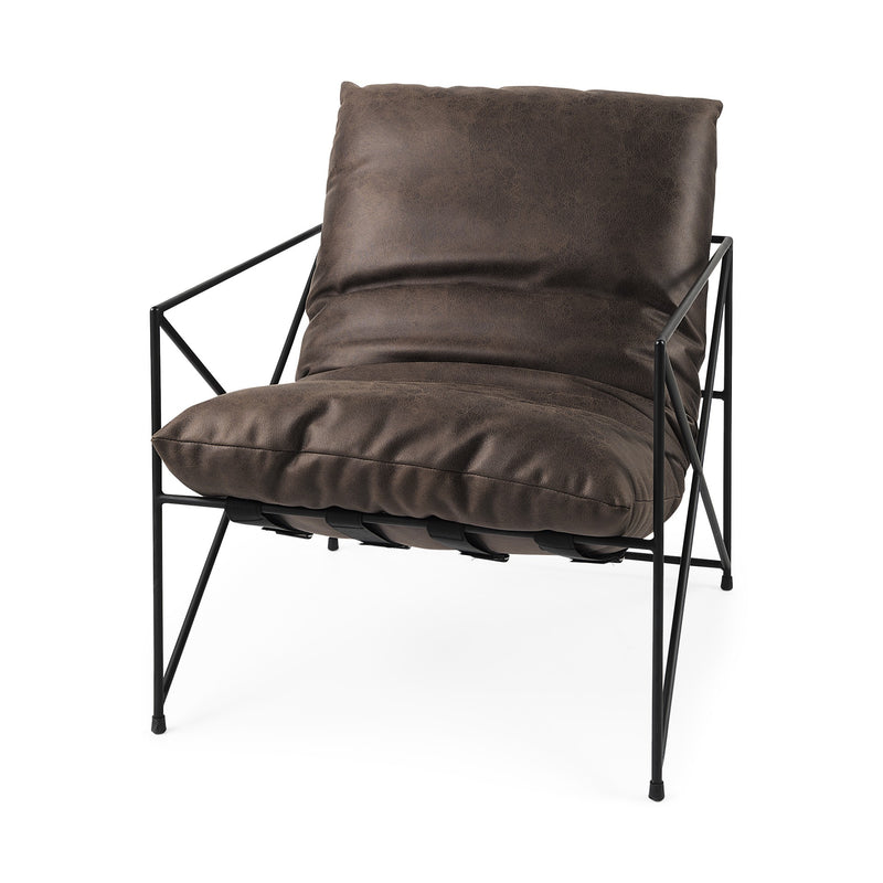 Dark Brown Faux Leather Contemporary Metal Chair By Homeroots | Accent Chairs | Modishstore