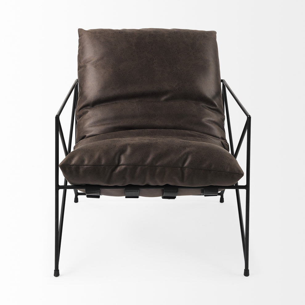Dark Brown Faux Leather Contemporary Metal Chair By Homeroots | Accent Chairs | Modishstore - 3