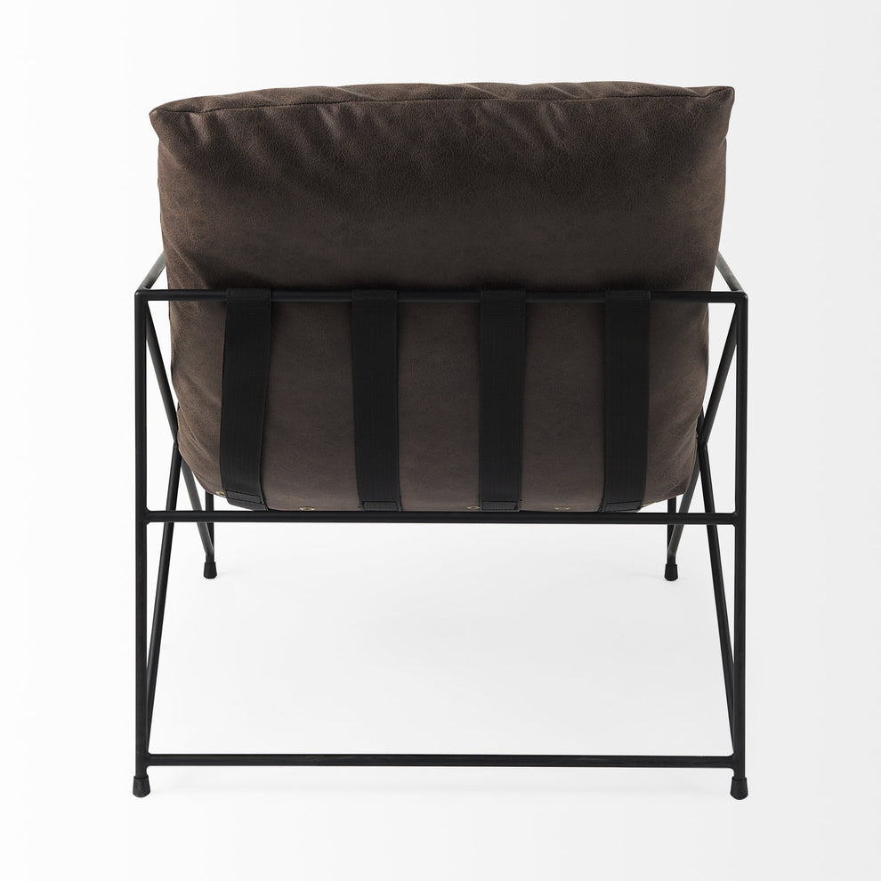 Dark Brown Faux Leather Contemporary Metal Chair By Homeroots | Accent Chairs | Modishstore - 5