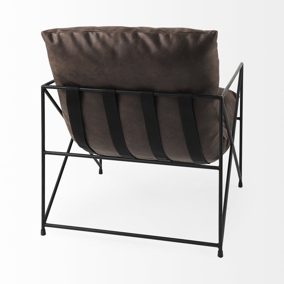 Dark Brown Faux Leather Contemporary Metal Chair By Homeroots | Accent Chairs | Modishstore - 6