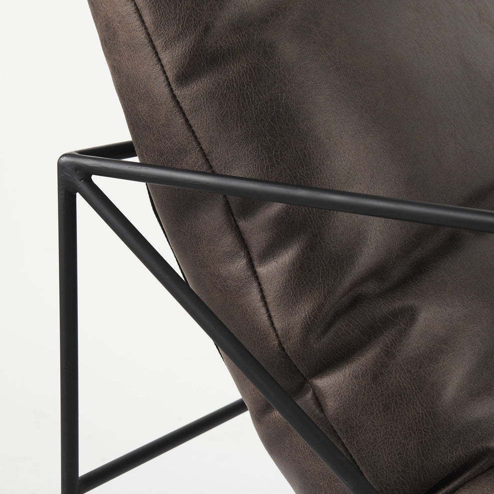 Dark Brown Faux Leather Contemporary Metal Chair By Homeroots | Accent Chairs | Modishstore - 7