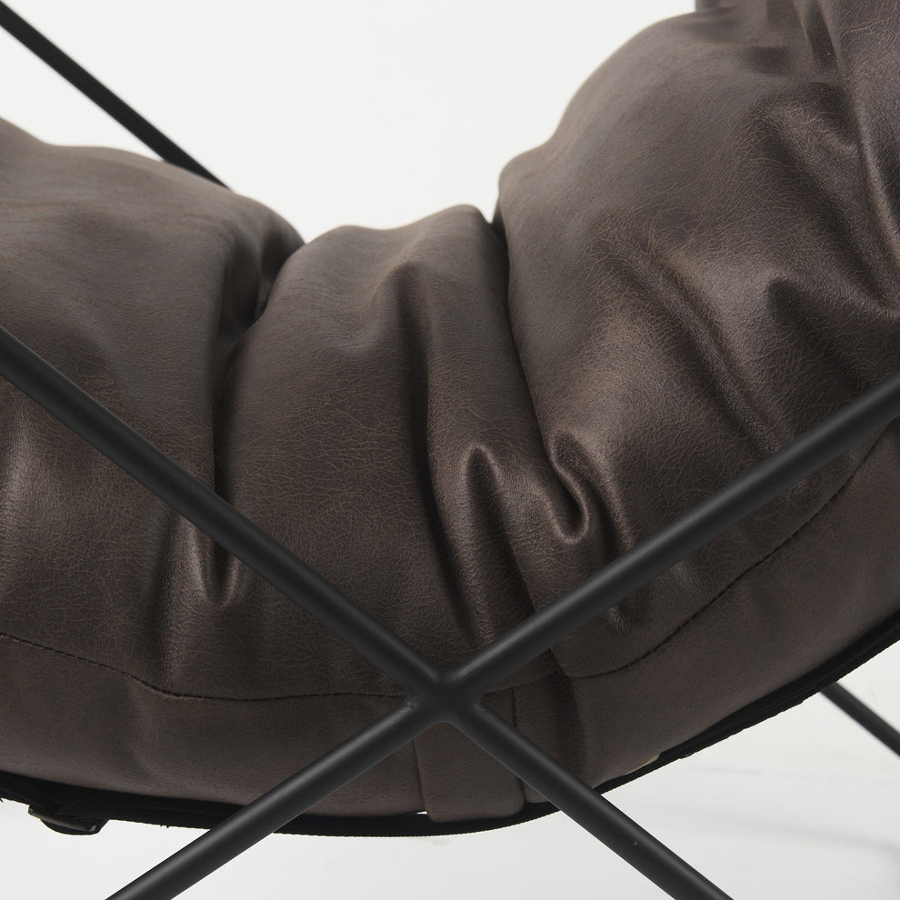 Dark Brown Faux Leather Contemporary Metal Chair By Homeroots | Accent Chairs | Modishstore - 8
