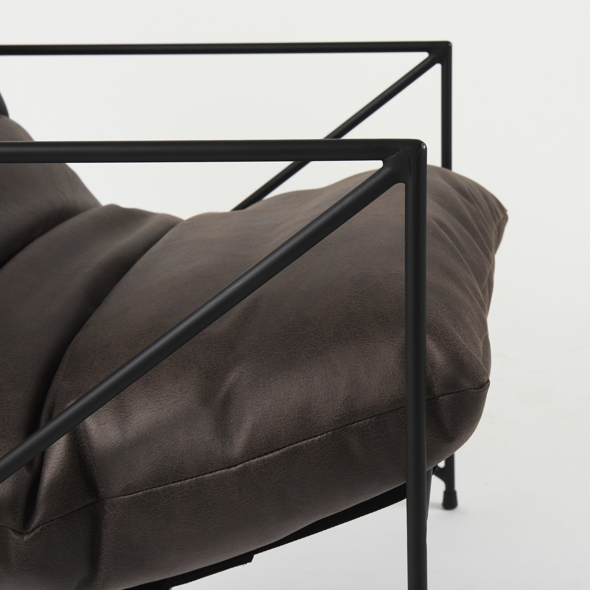 Dark Brown Faux Leather Contemporary Metal Chair By Homeroots | Accent Chairs | Modishstore - 9