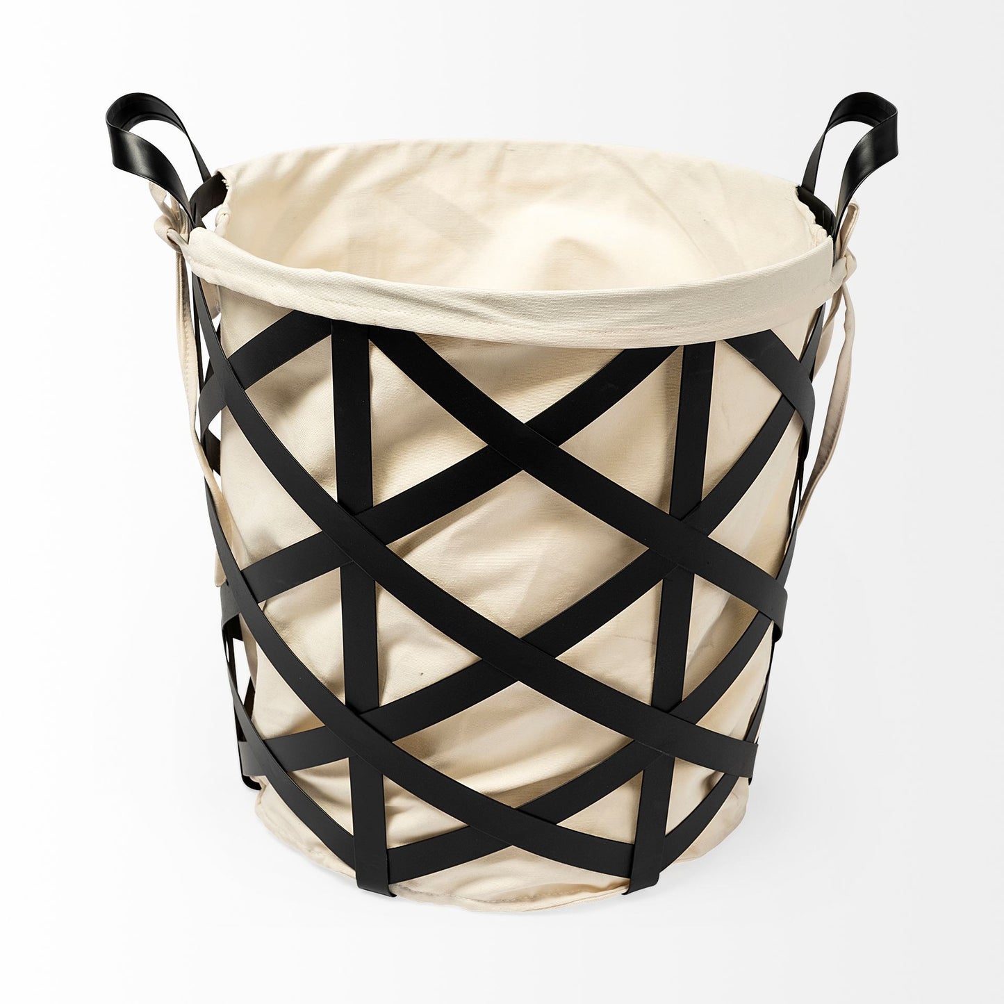 Black Woven Metal Basket with Cream Fabric Liner By Homeroots | Bins, Baskets & Buckets | Modishstore - 2