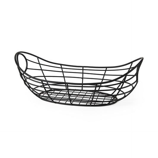 Black Metal Boat Shaped Basket By Homeroots | Bins, Baskets & Buckets | Modishstore