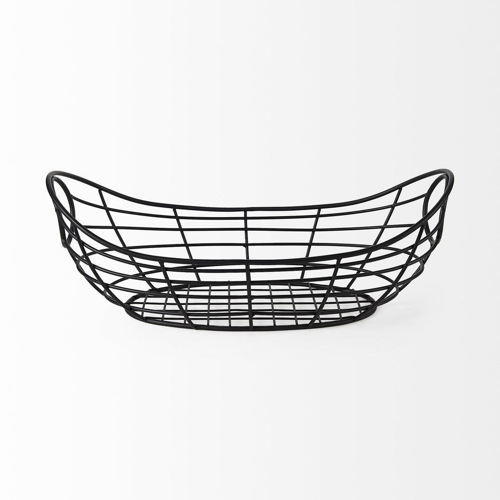 Black Metal Boat Shaped Basket By Homeroots | Bins, Baskets & Buckets | Modishstore - 3