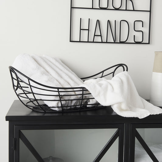 Black Metal Boat Shaped Basket By Homeroots | Bins, Baskets & Buckets | Modishstore