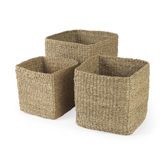 Set of Three Square Wicker Storage Baskets By Homeroots | Bins, Baskets & Buckets | Modishstore