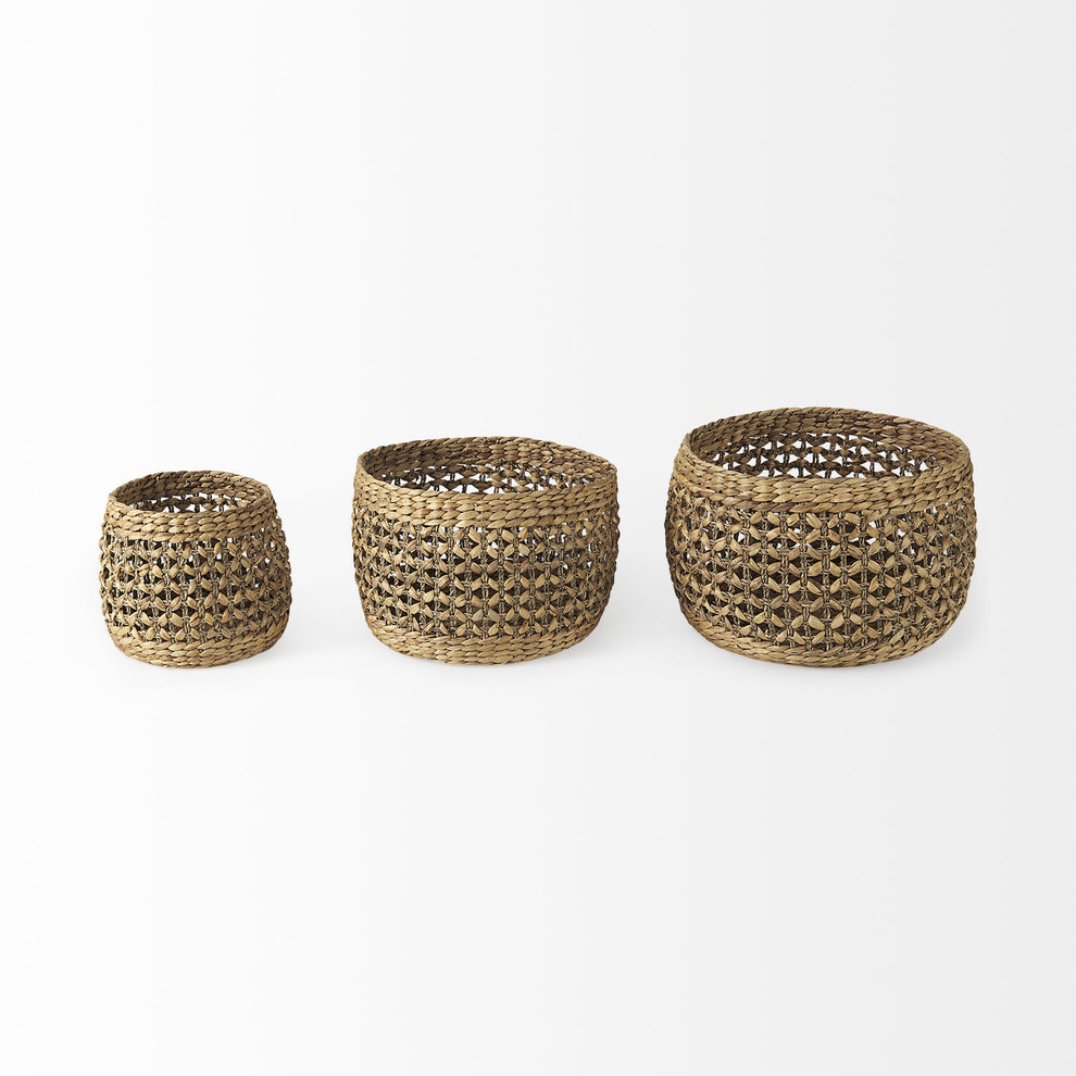 Set of Three Round Wicker Baskets By Homeroots | Bins, Baskets & Buckets | Modishstore - 2