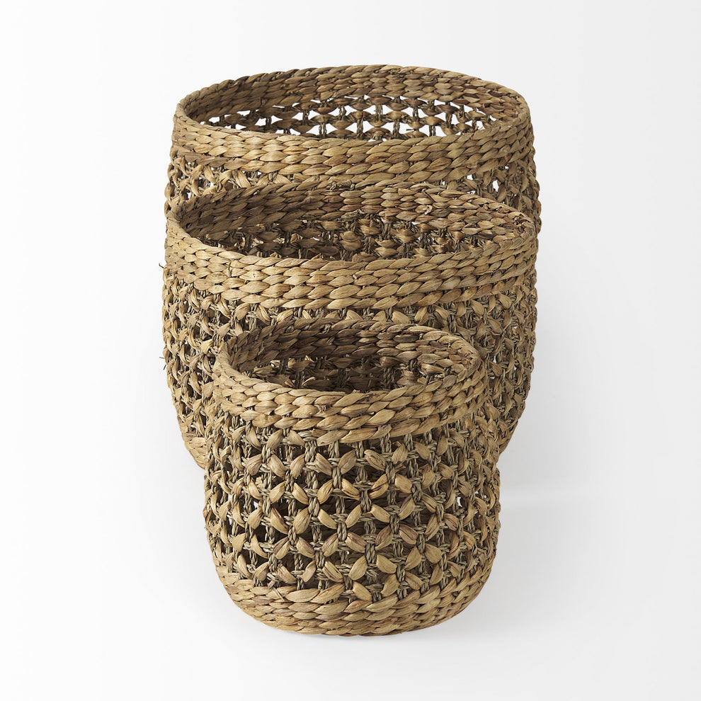 Set of Three Round Wicker Baskets By Homeroots | Bins, Baskets & Buckets | Modishstore - 3