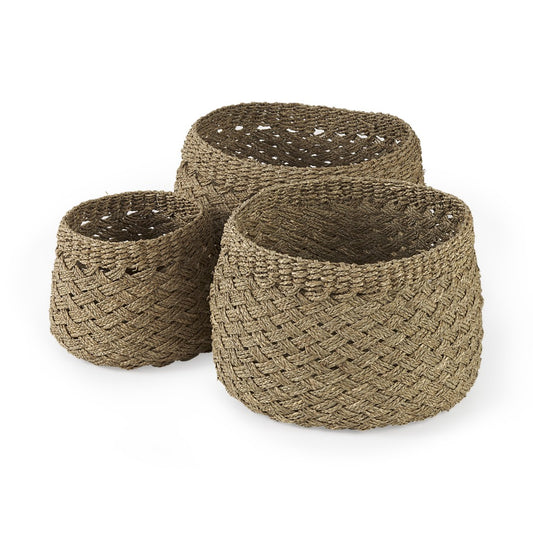 Set of Three Woven Wicker Storage Baskets By Homeroots | Bins, Baskets & Buckets | Modishstore