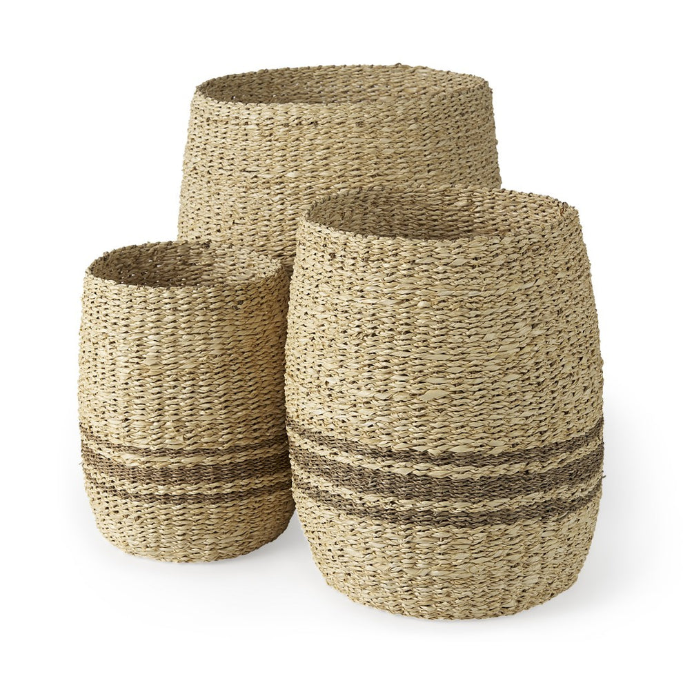 Set of Three Detailed Wicker Storage Baskets By Homeroots | Bins, Baskets & Buckets | Modishstore - 2