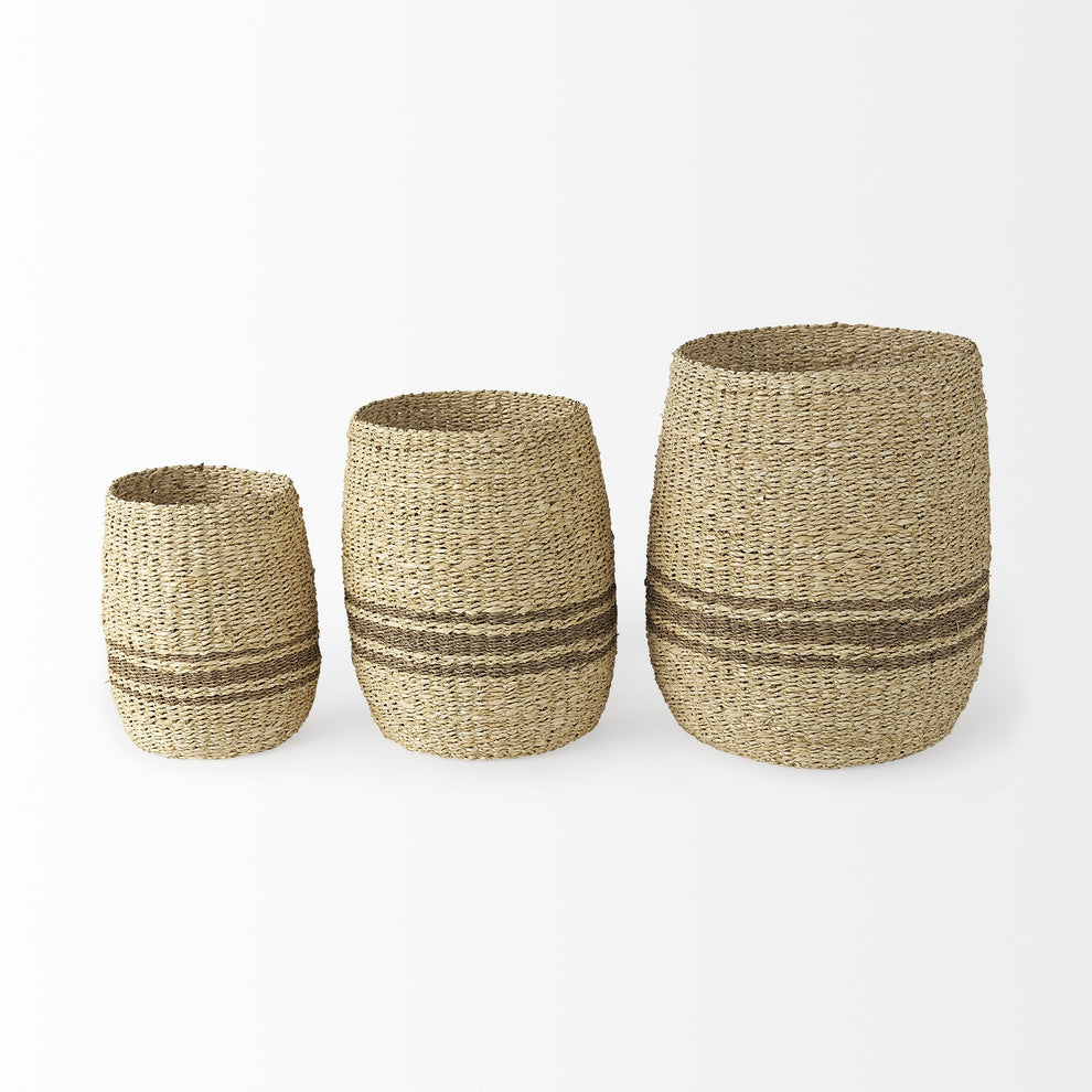 Set of Three Detailed Wicker Storage Baskets By Homeroots | Bins, Baskets & Buckets | Modishstore - 3