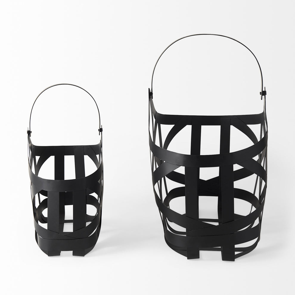 Set of Two Black Geometric Metal Baskets By Homeroots | Bins, Baskets & Buckets | Modishstore - 4