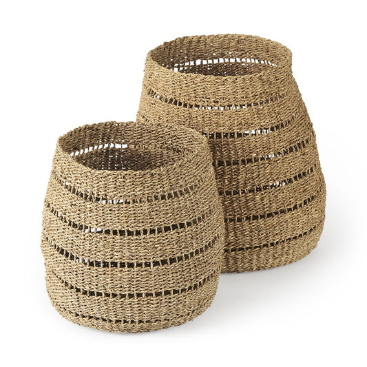 Set of Two Woven Wicker Storage Baskets By Homeroots | Bins, Baskets & Buckets | Modishstore