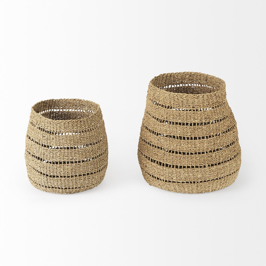 Set of Two Woven Wicker Storage Baskets By Homeroots | Bins, Baskets & Buckets | Modishstore - 2
