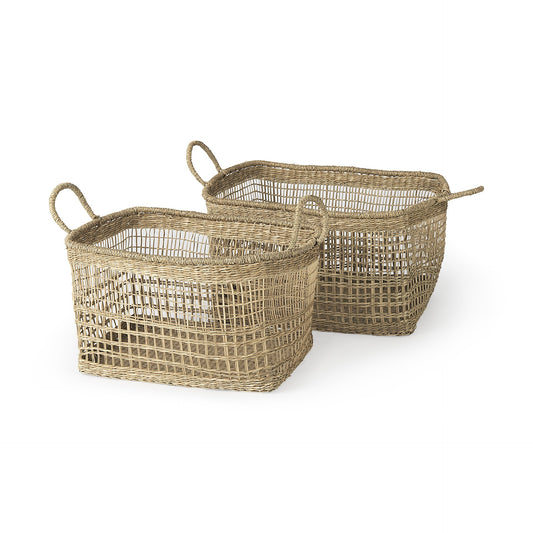 Set of Two Brown Wicker Storage Baskets By Homeroots | Bins, Baskets & Buckets | Modishstore
