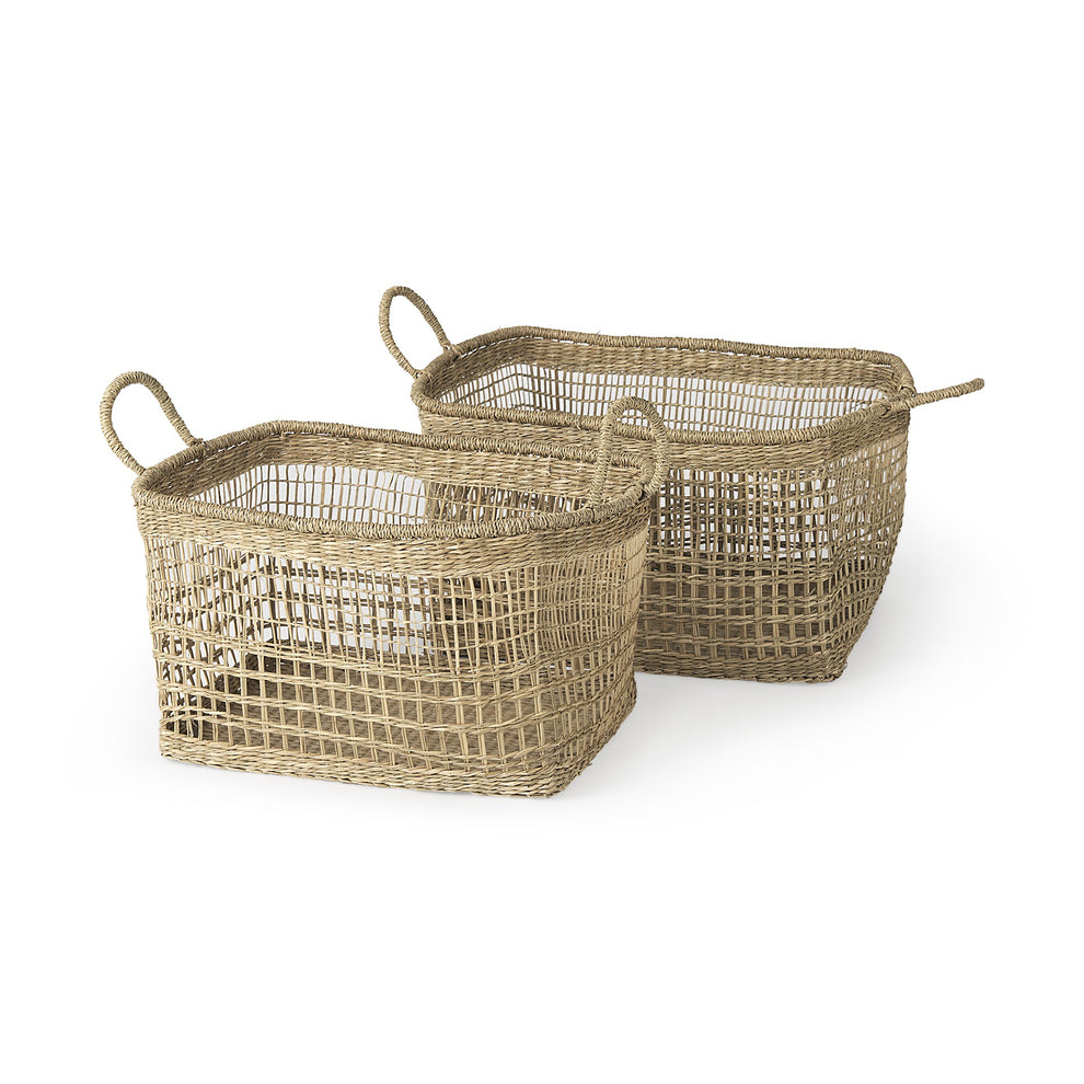 Set of Two Brown Wicker Storage Baskets By Homeroots | Bins, Baskets & Buckets | Modishstore - 2
