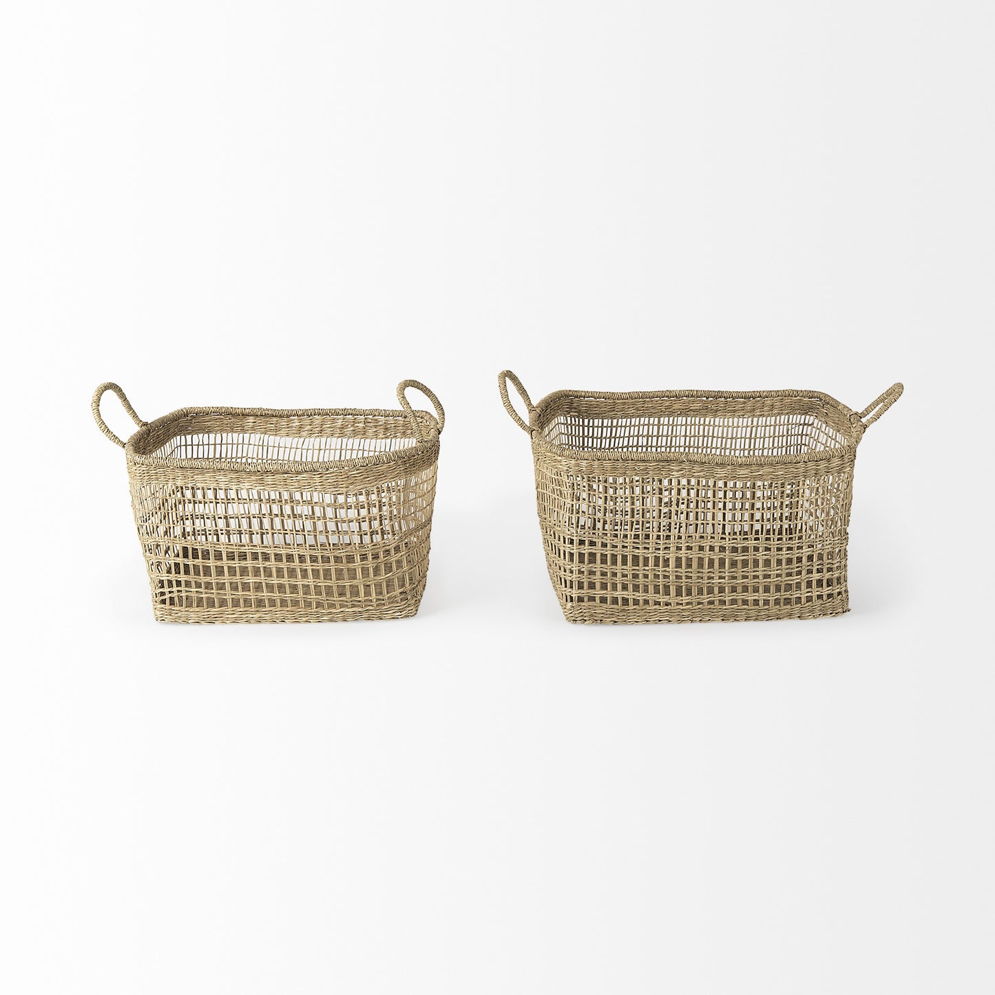 Set of Two Brown Wicker Storage Baskets By Homeroots | Bins, Baskets & Buckets | Modishstore - 2