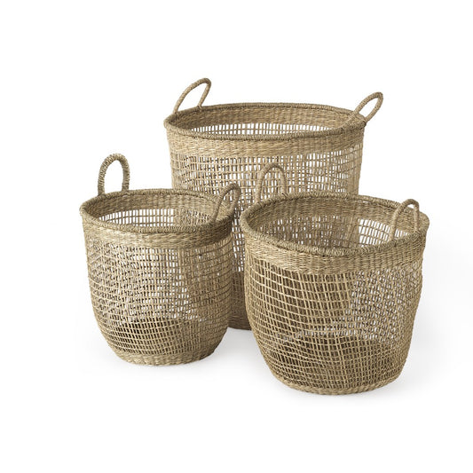 Set of Three Round Wicker Storage Baskets By Homeroots | Bins, Baskets & Buckets | Modishstore
