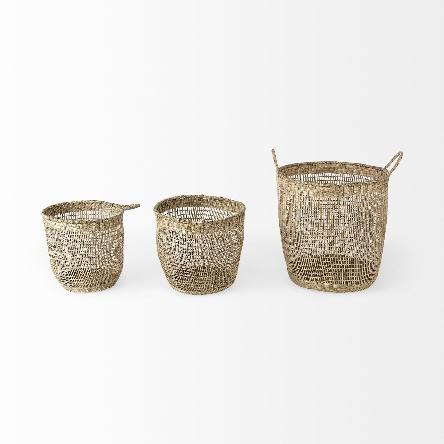 Set of Three Round Wicker Storage Baskets By Homeroots | Bins, Baskets & Buckets | Modishstore - 2