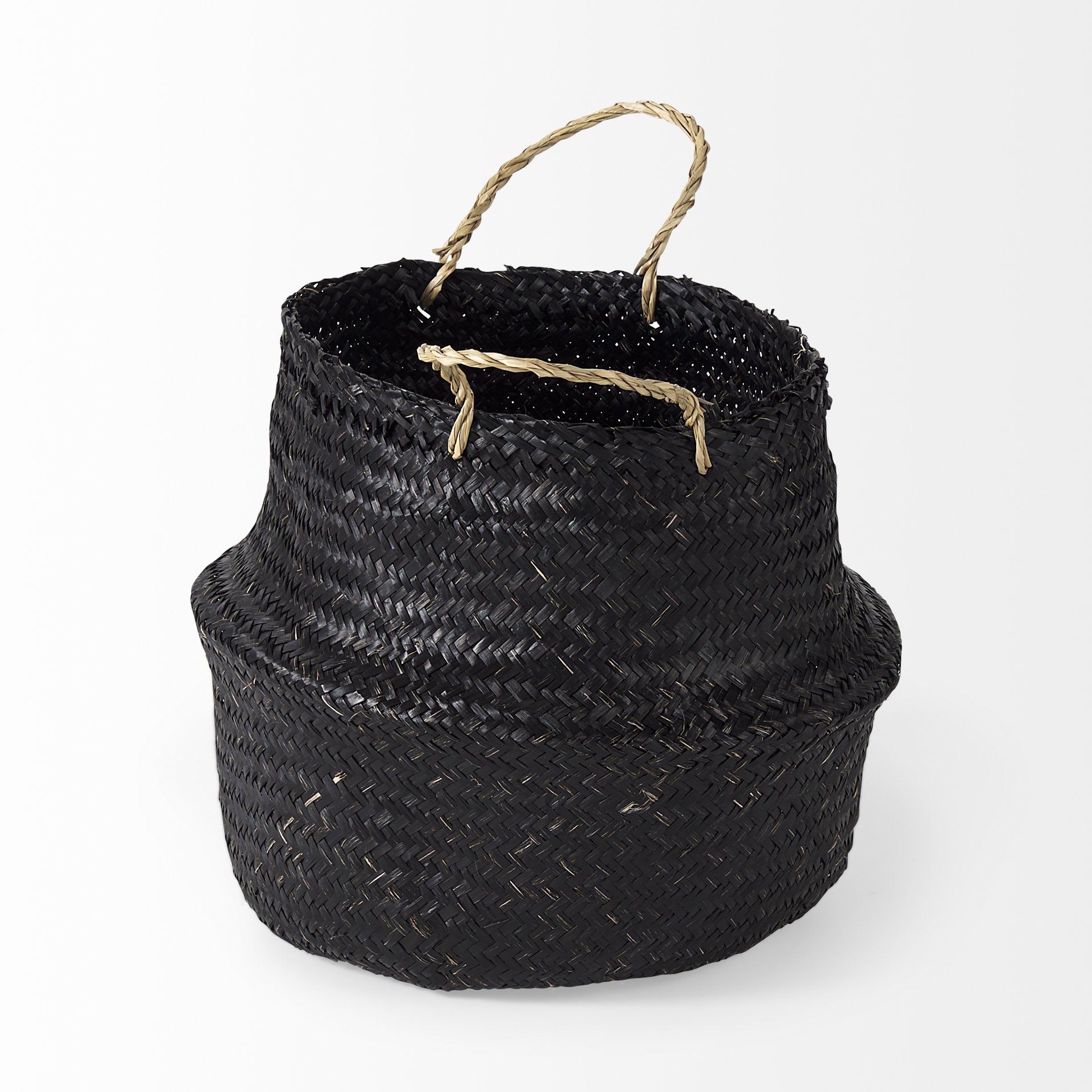 Set of Three Black Wicker Storage Baskets By Homeroots | Bins, Baskets & Buckets | Modishstore - 3