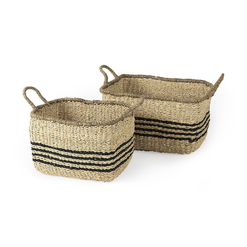 Set of Two Striped Wicker Storage Baskets By Homeroots | Bins, Baskets & Buckets | Modishstore
