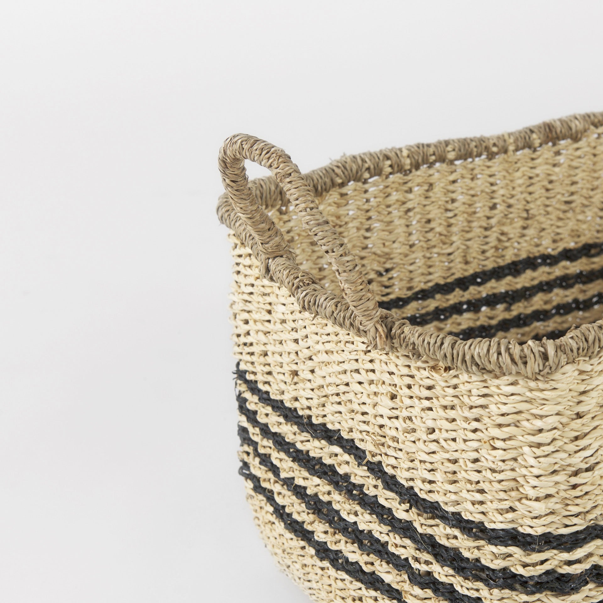 Set of Two Striped Wicker Storage Baskets By Homeroots | Bins, Baskets & Buckets | Modishstore - 4