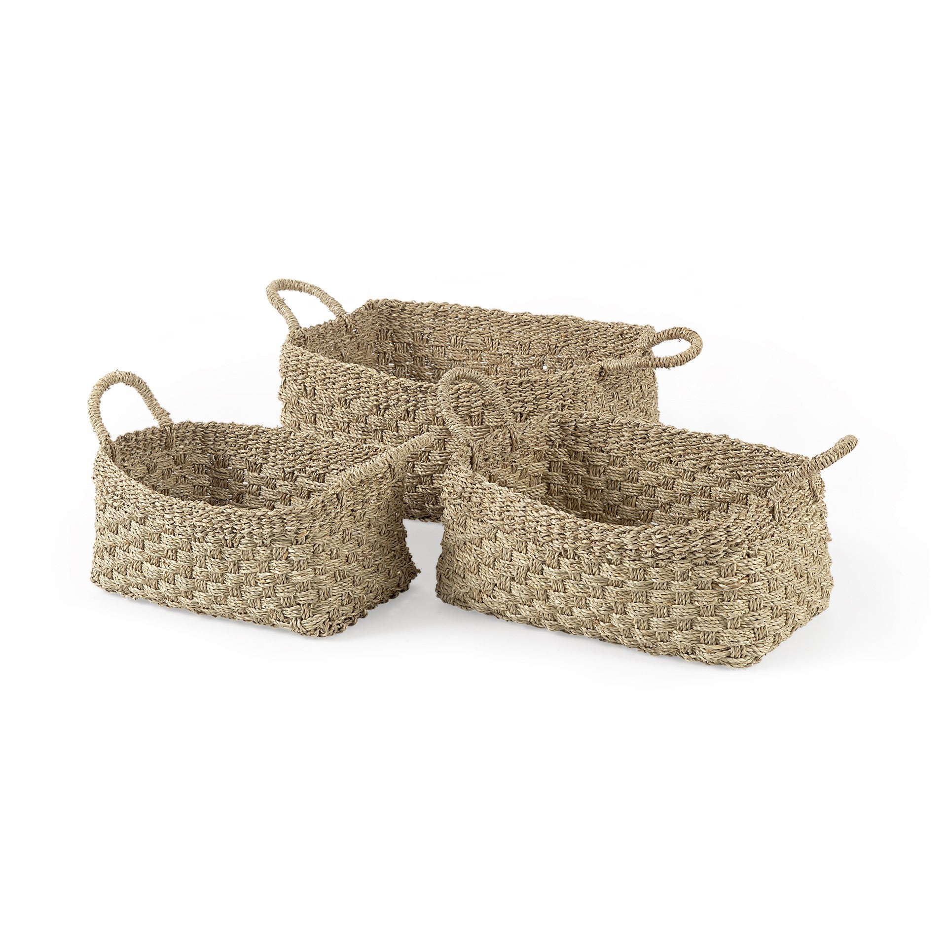 Set of Three Weaved Wicker Storage Baskets By Homeroots | Bins, Baskets & Buckets | Modishstore