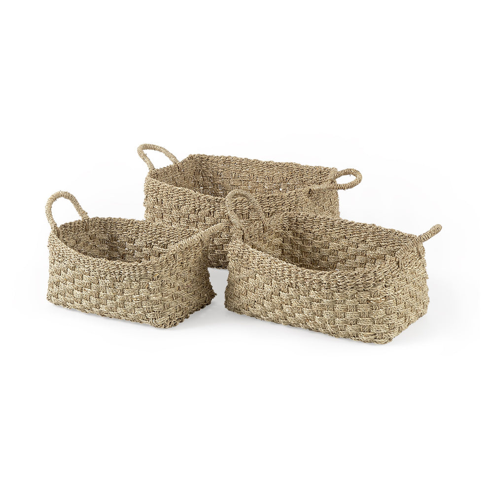 Set of Three Weaved Wicker Storage Baskets By Homeroots | Bins, Baskets & Buckets | Modishstore - 2