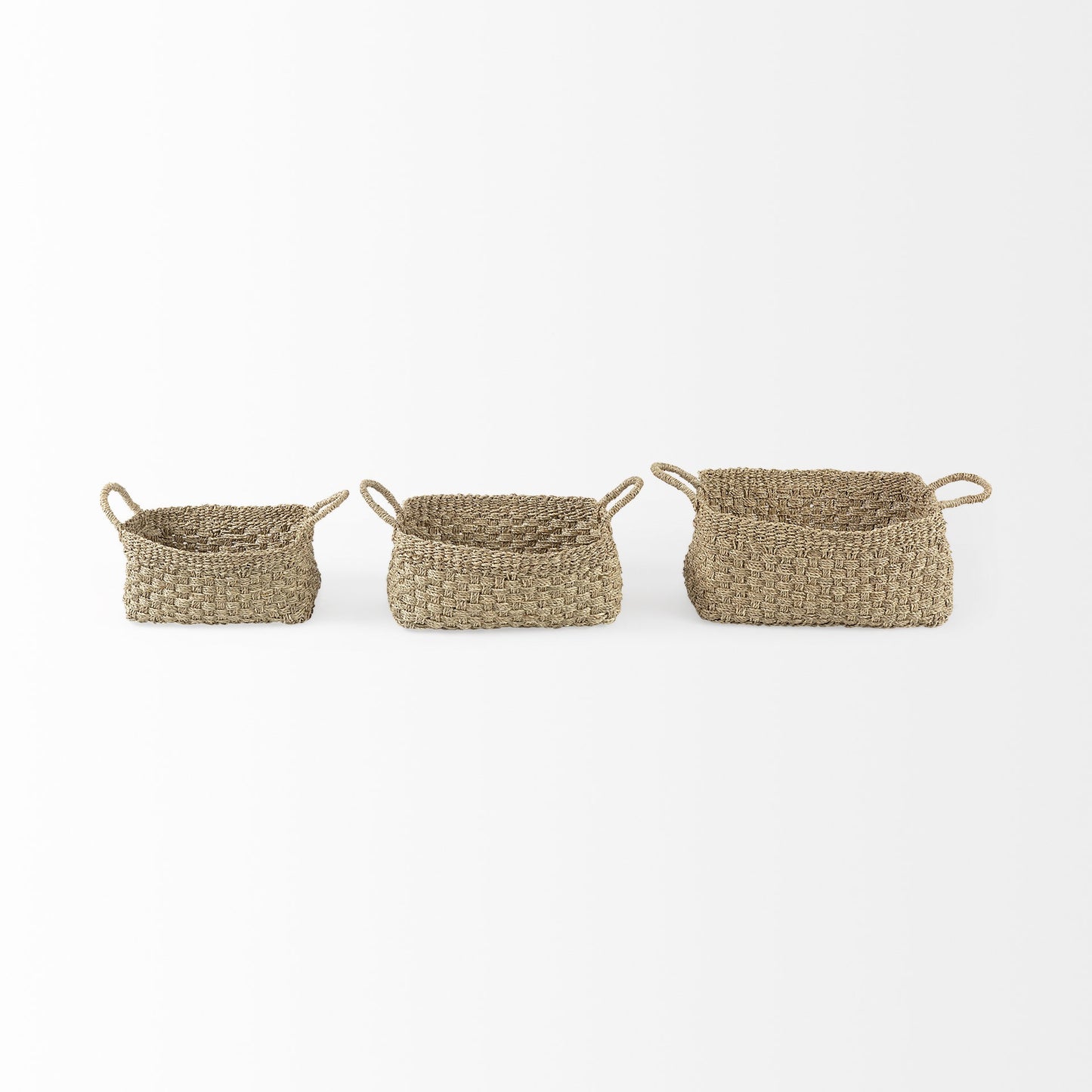Set of Three Weaved Wicker Storage Baskets By Homeroots | Bins, Baskets & Buckets | Modishstore - 3