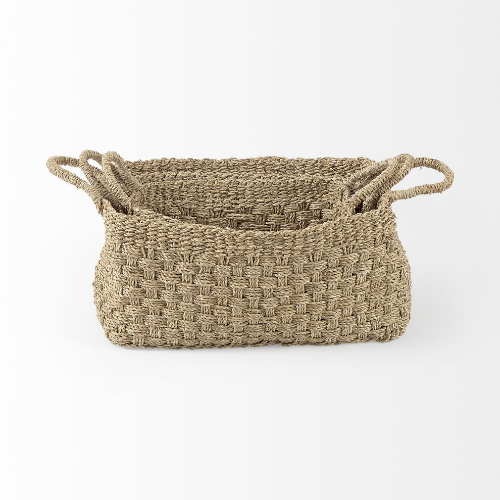 Set of Three Weaved Wicker Storage Baskets By Homeroots | Bins, Baskets & Buckets | Modishstore - 5