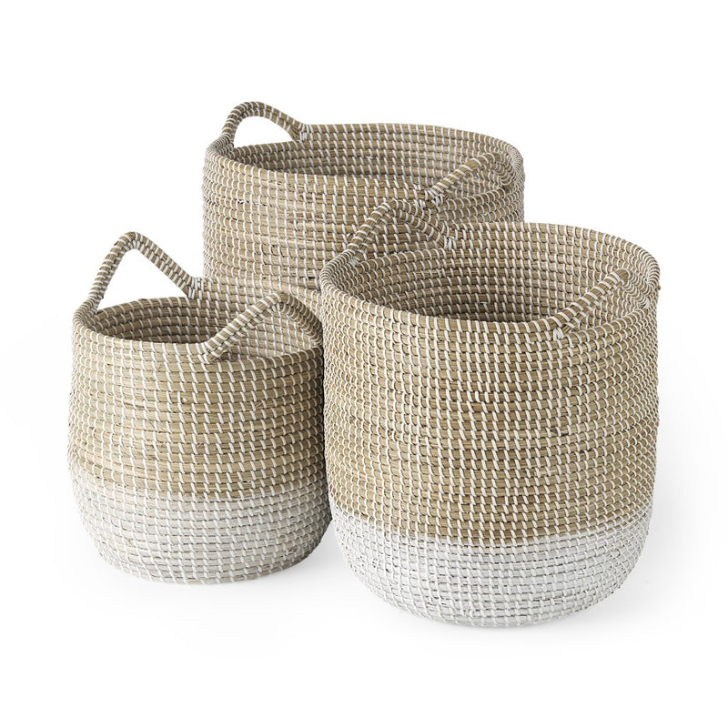 Set of Three Beige and White Storage Baskets By Homeroots | Bins, Baskets & Buckets | Modishstore