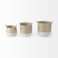Set of Three Beige and White Storage Baskets By Homeroots | Bins, Baskets & Buckets | Modishstore - 2