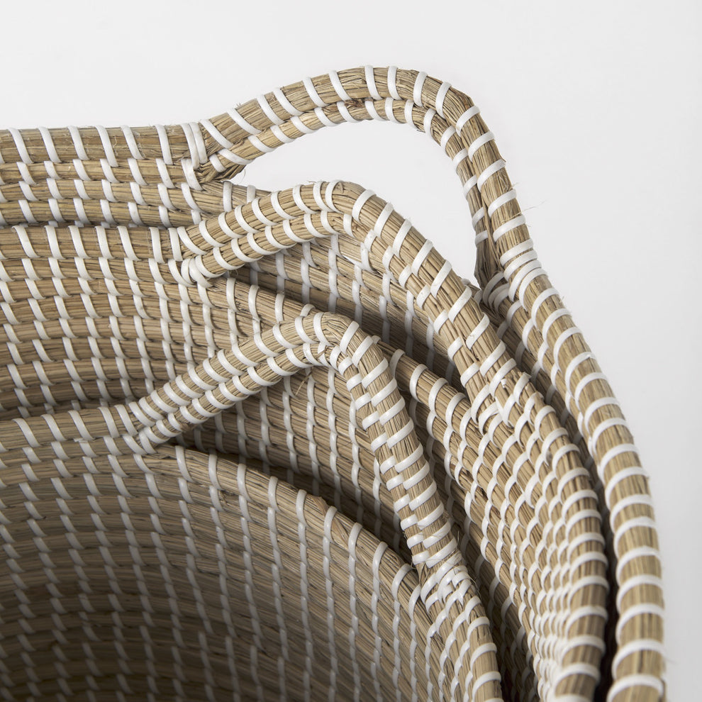 Set of Three Beige and White Storage Baskets By Homeroots | Bins, Baskets & Buckets | Modishstore - 5