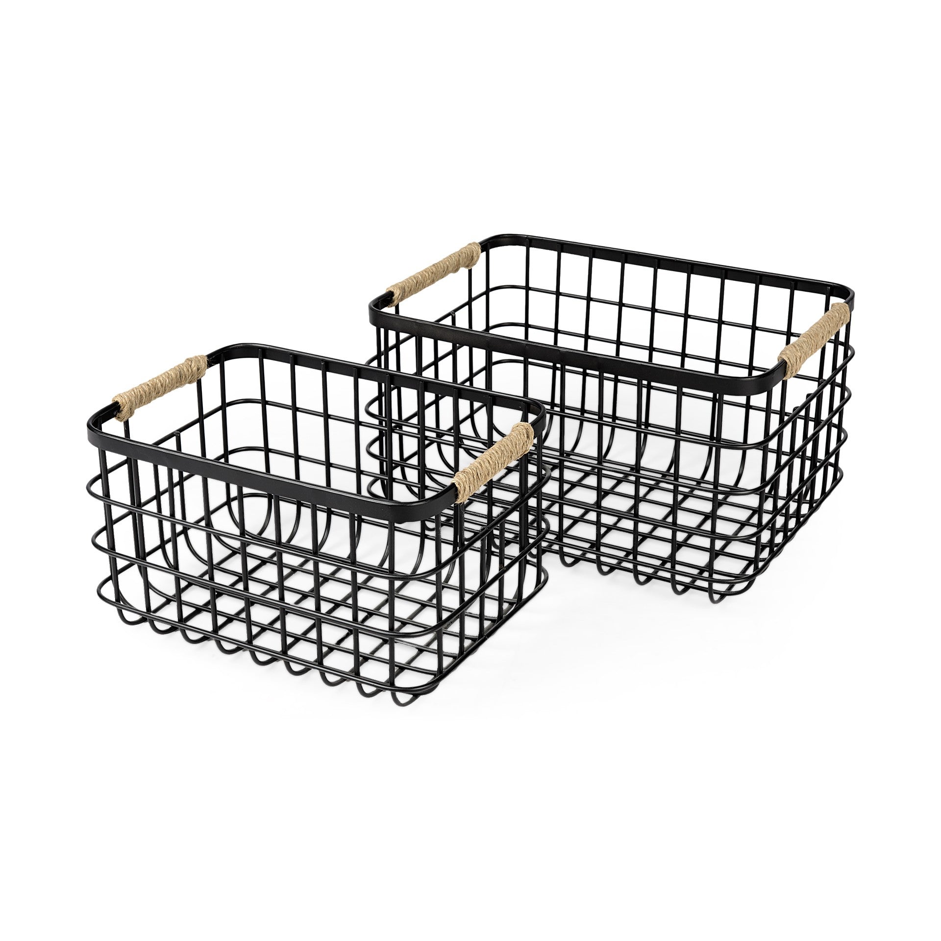 Set of Two Black Metal Baskets By Homeroots | Bins, Baskets & Buckets | Modishstore