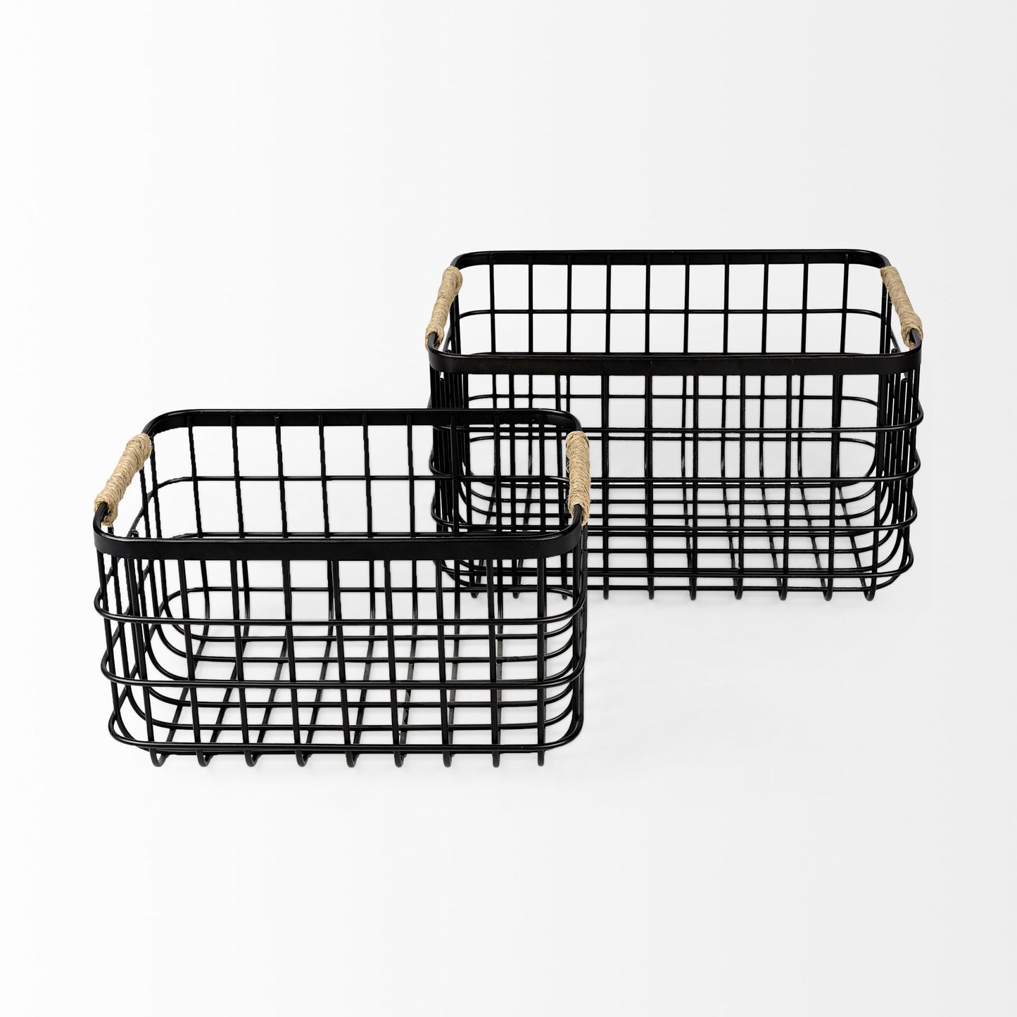 Set of Two Black Metal Baskets By Homeroots | Bins, Baskets & Buckets | Modishstore - 2