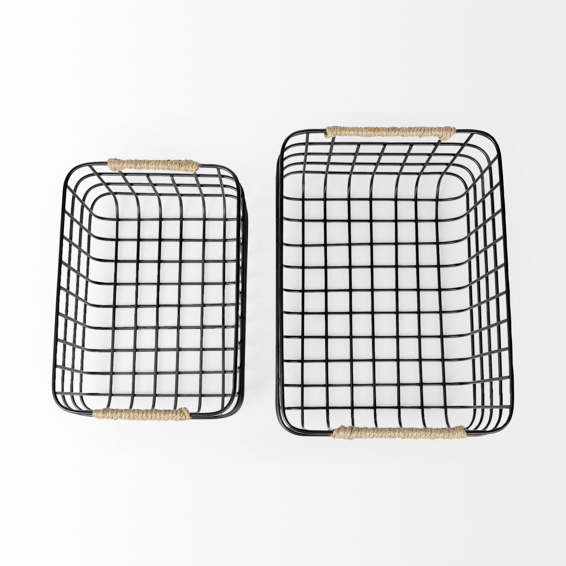 Set of Two Black Metal Baskets By Homeroots | Bins, Baskets & Buckets | Modishstore - 4