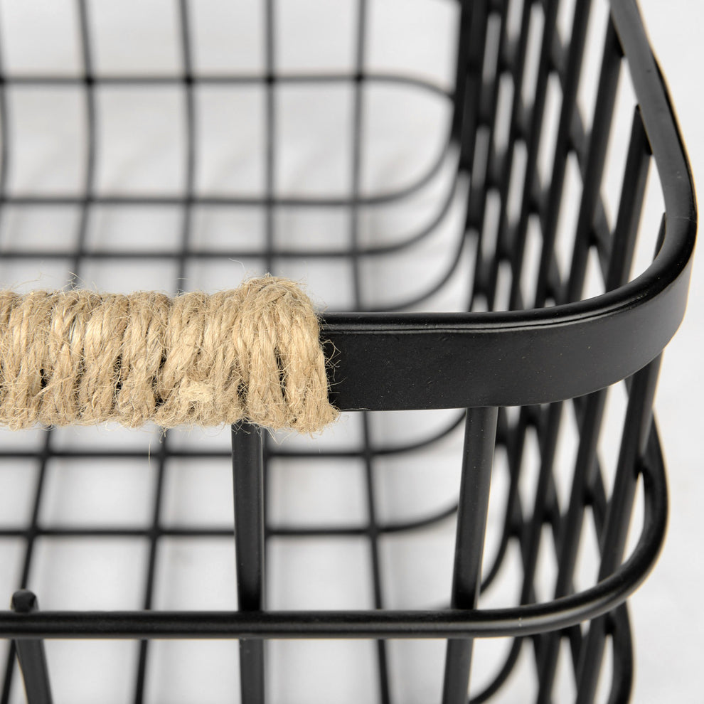 Set of Two Black Metal Baskets By Homeroots | Bins, Baskets & Buckets | Modishstore - 5
