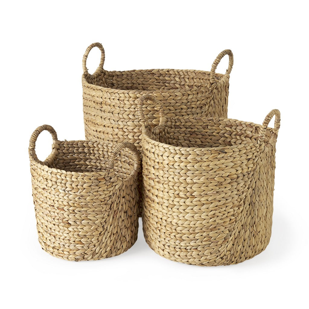 Set of Three Braided Wicker Storage Baskets By Homeroots | Bins, Baskets & Buckets | Modishstore