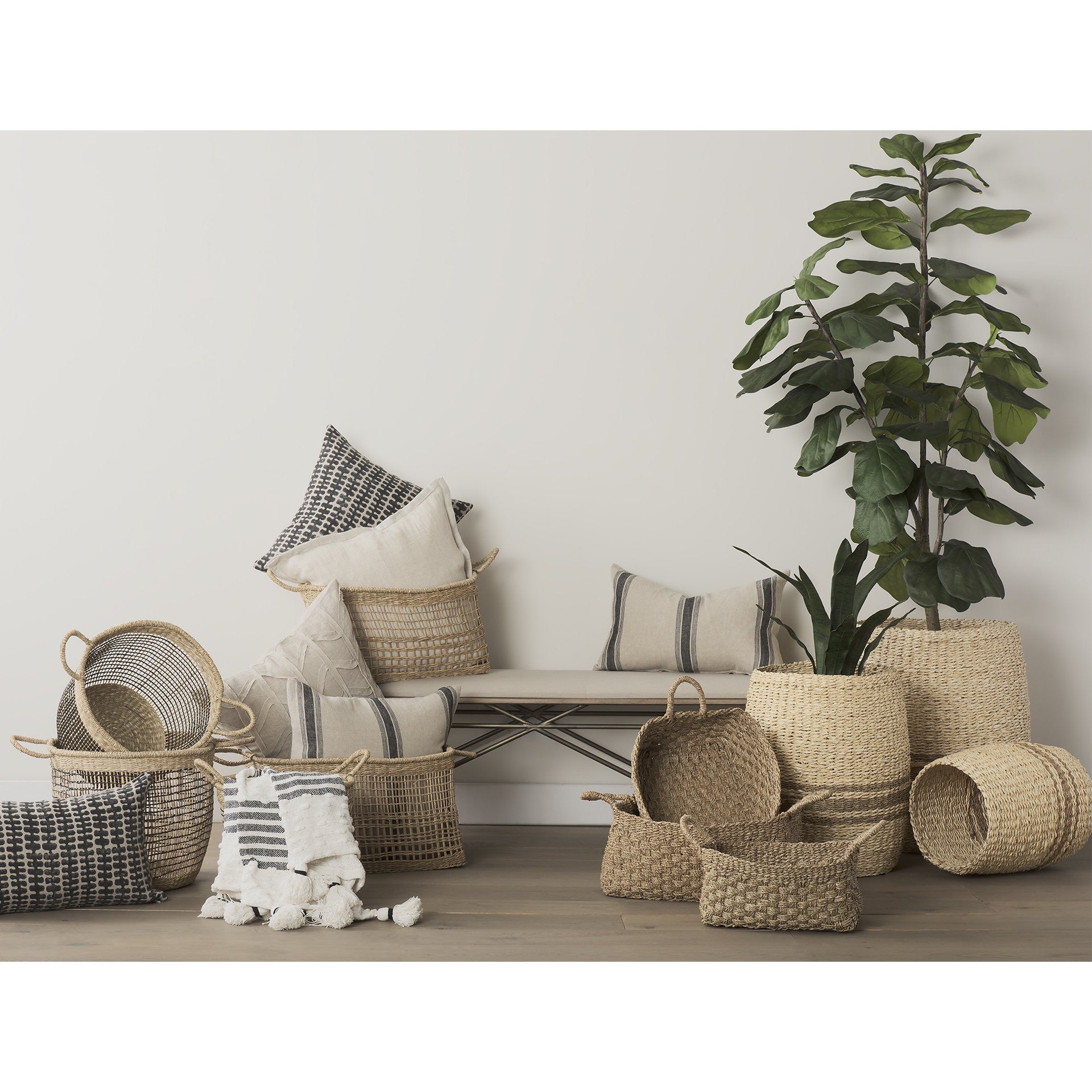 Set of Three Light Brown Storage Baskets By Homeroots | Bins, Baskets & Buckets | Modishstore