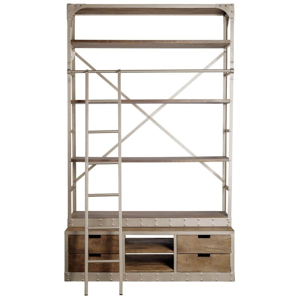 Gray Metal Shelving Unit with Light Brown Storage By Homeroots | Bookcases | Modishstore