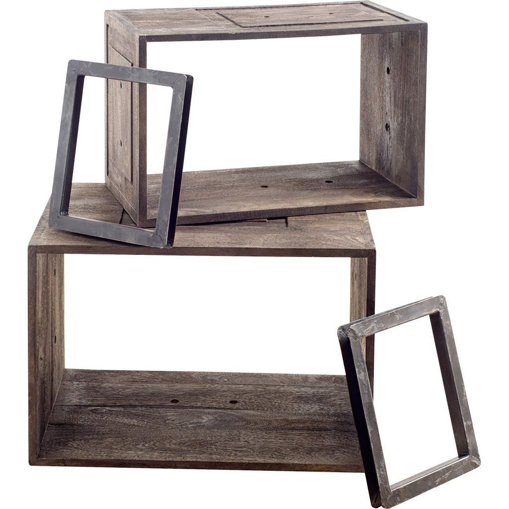 Set of Two Rustic Dark Brown Cube Box Shelves By Homeroots | Bookcases | Modishstore