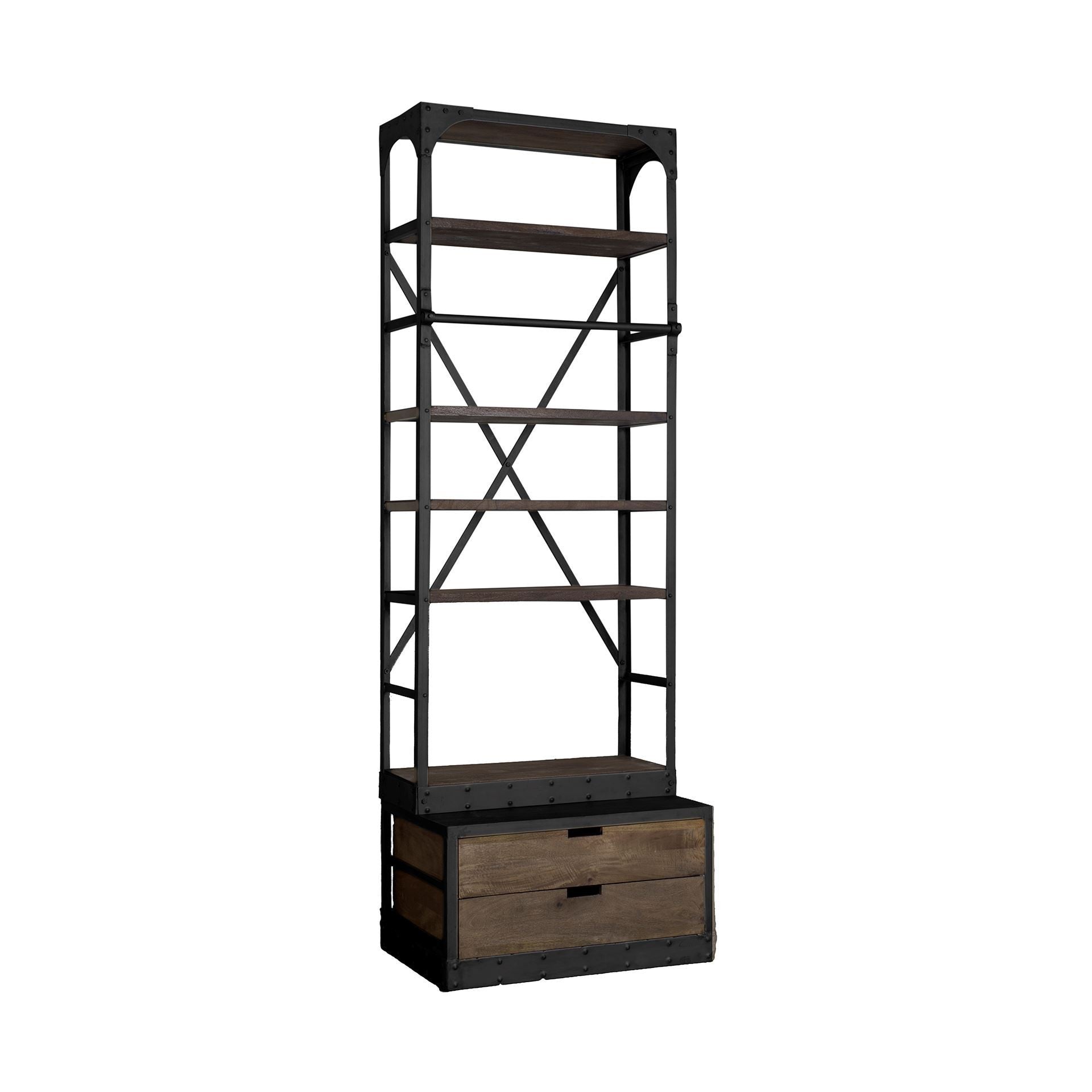 Black Metal Shelving Unit with Dark Brown Storage By Homeroots | Bookcases | Modishstore