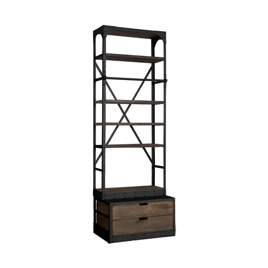 Black Metal Shelving Unit with Dark Brown Storage By Homeroots | Bookcases | Modishstore