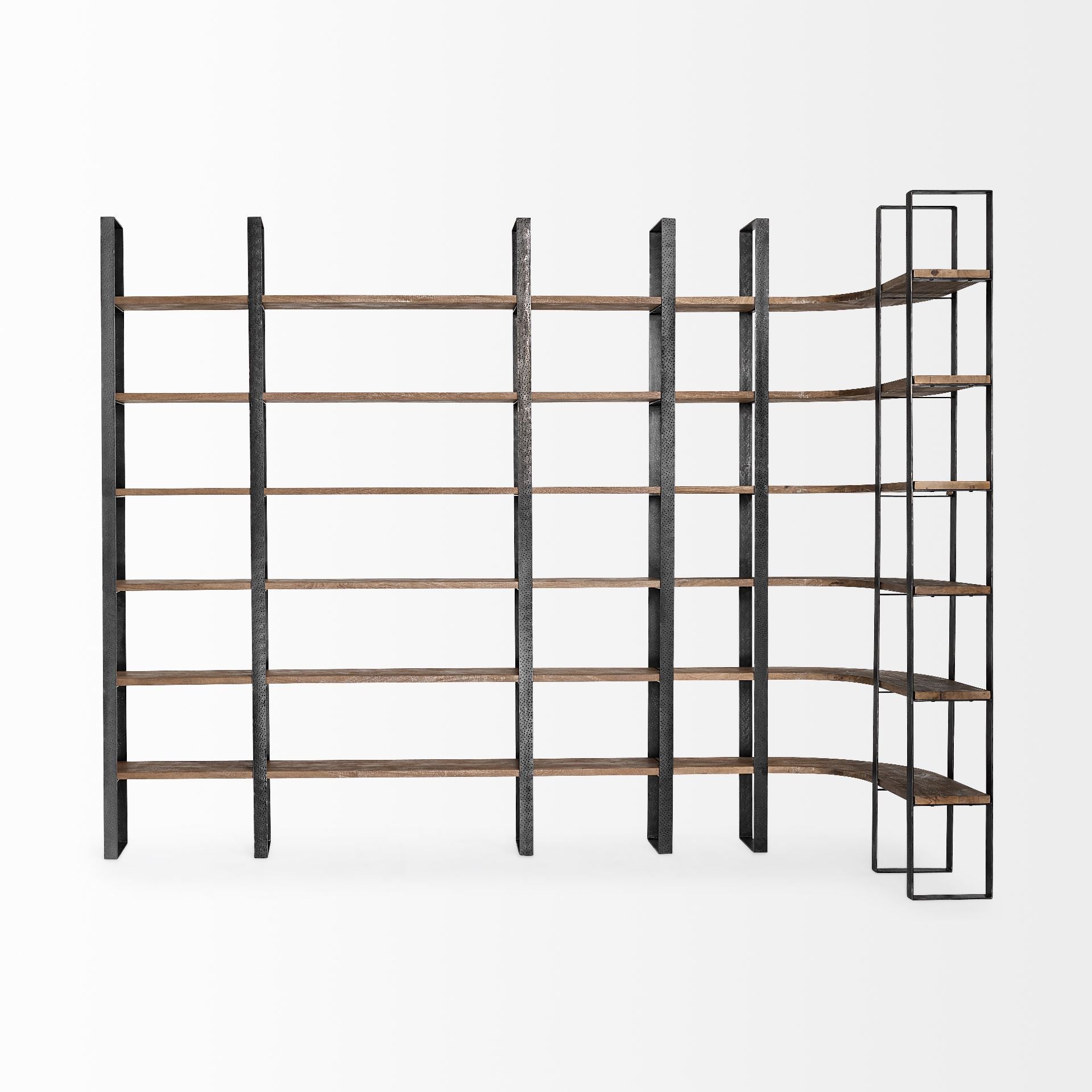 Black Iron Framed Wooden Shelving Unit By Homeroots | Bookcases | Modishstore - 5
