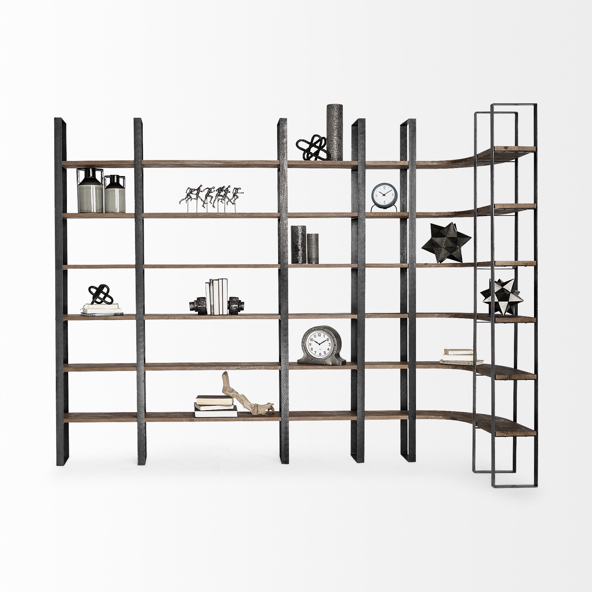 Black Iron Framed Wooden Shelving Unit By Homeroots | Bookcases | Modishstore - 7