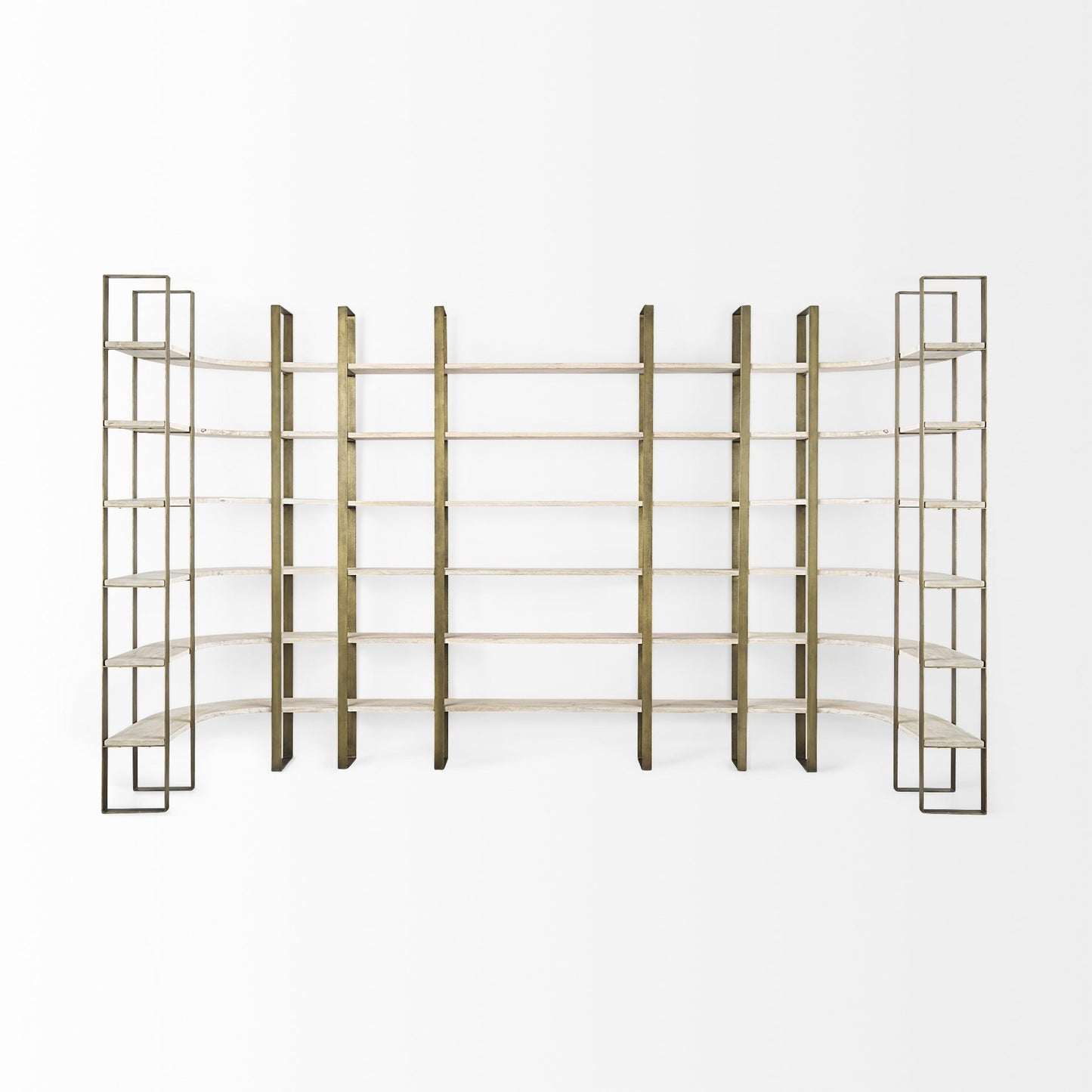 Gold Iron Framed Wooden Shelving Unit By Homeroots | Bookcases | Modishstore - 5