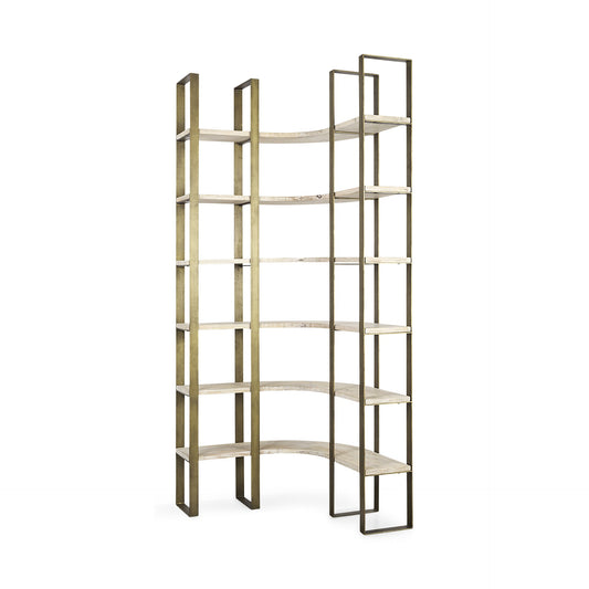 Gold Iron Framed Curved Wooden Shelving Unit By Homeroots | Bookcases | Modishstore