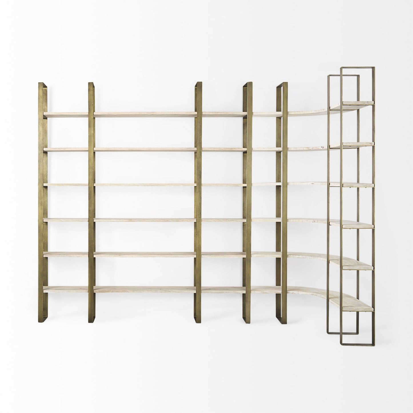 Gold Iron Framed Curved Wooden Shelving Unit By Homeroots | Bookcases | Modishstore - 4